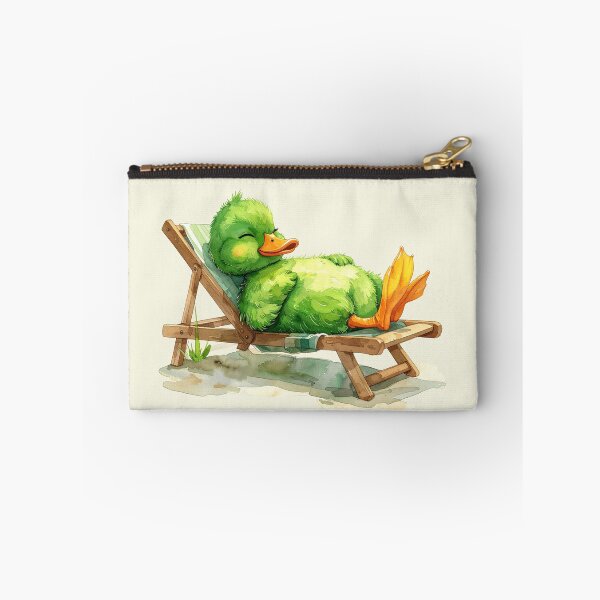 Item preview, A green duckling in watercolor style sleeps in a deck chair designed and sold by LiskoDesign.