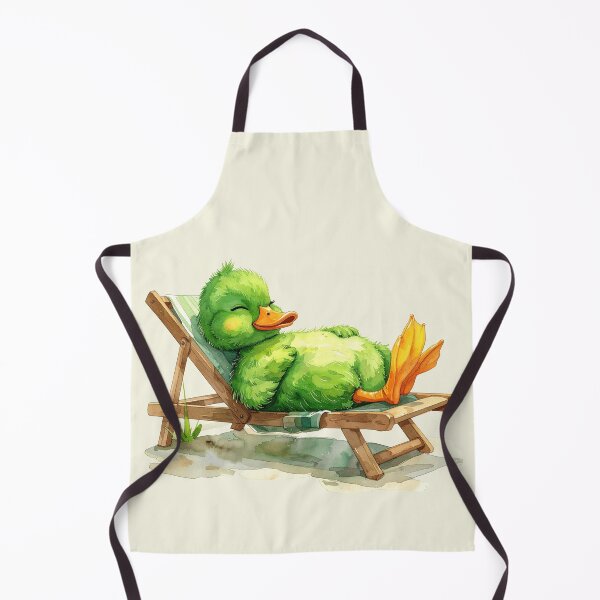 Item preview, A green duckling in watercolor style sleeps in a deck chair designed and sold by LiskoDesign.