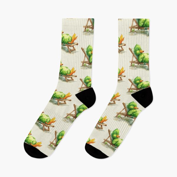 Item preview, A green duckling in watercolor style sleeps in a deck chair designed and sold by LiskoDesign.