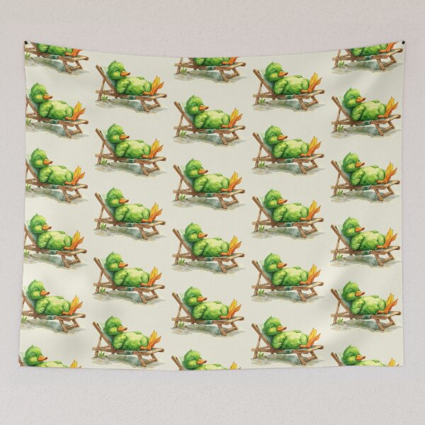 Item preview, A green duckling in watercolor style sleeps in a deck chair designed and sold by LiskoDesign.