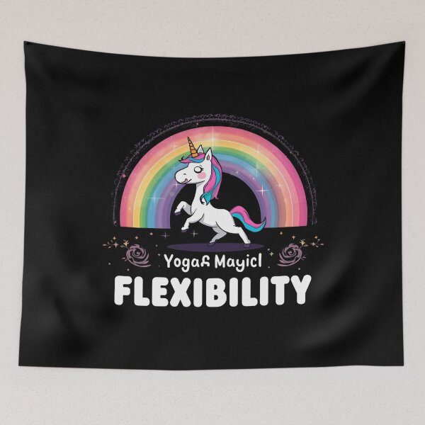 Item preview, Unicorn doing yoga pose and rainbow aura shining, Magical Flexibility 2 designed and sold by Neon G.
