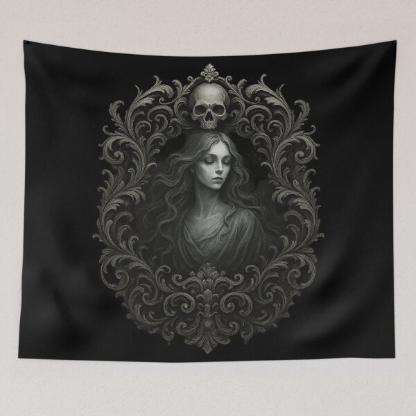 Item preview, Gothic Victorian Lady Portrait – Dark Baroque Skull Frame – Haunted Aesthetic Art designed and sold by Mouraludia.
