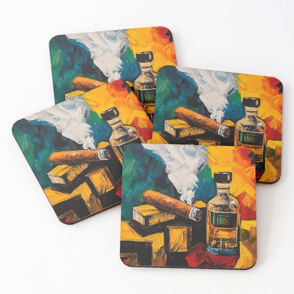 Item preview, A Lit Cigar and Whiskey in Bold Color: A Dynamic Still Life of Smoke, Warmth and Vibrant Energy designed and sold by OlfactoART Studio.