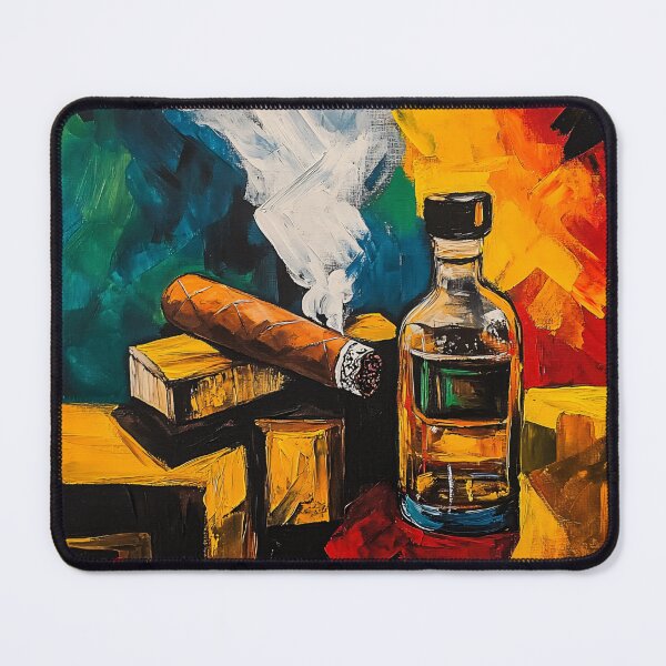 Item preview, A Lit Cigar and Whiskey in Bold Color: A Dynamic Still Life of Smoke, Warmth and Vibrant Energy designed and sold by OlfactoART Studio.
