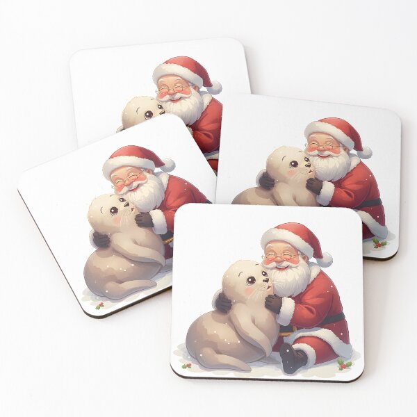 Item preview, Cute Christmas seal cuddling with Santa Clause designed and sold by SealMart.