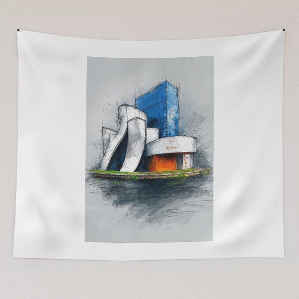 Item preview, Futuristic Architectural Composition with Dramatic Curves and Bold Color Contrast designed and sold by OlfactoART Studio.