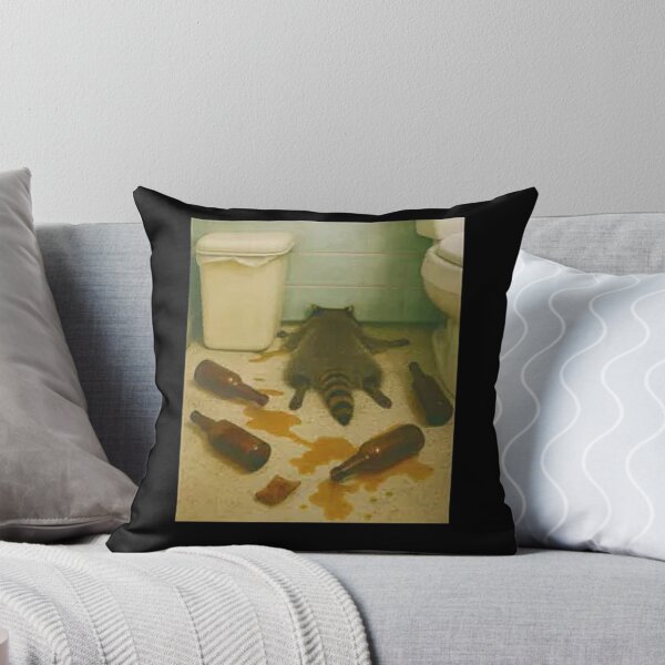 Item preview, Funny Raccoon Passed Out in Bathroom Design – Drunk Raccoon Meme Art with Bottles designed and sold by love3617.