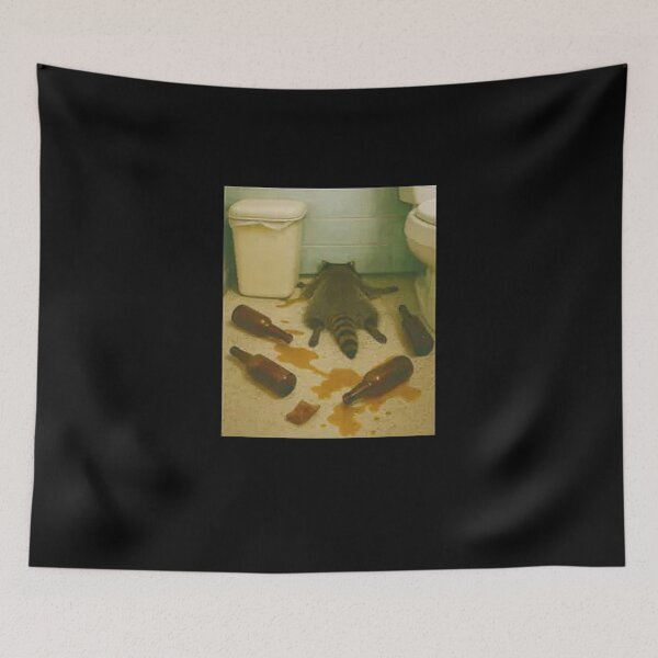 Item preview, Funny Raccoon Passed Out in Bathroom Design – Drunk Raccoon Meme Art with Bottles designed and sold by love3617.
