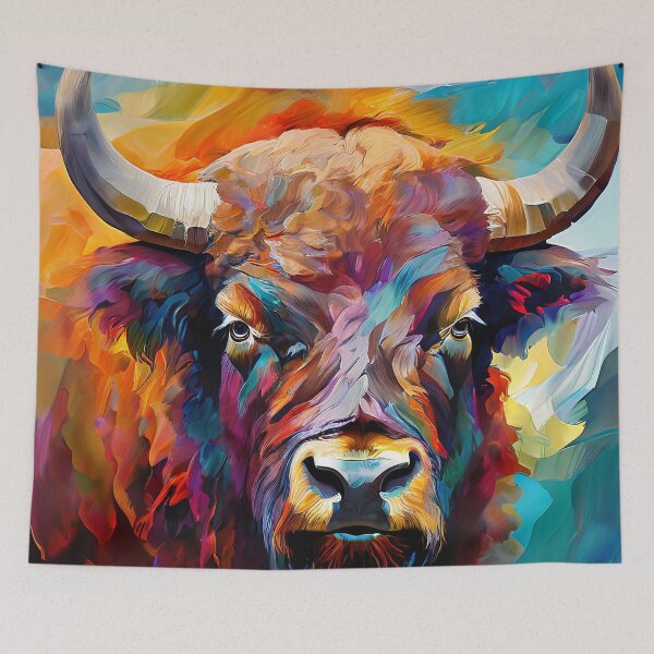 Item preview, Colorful buffalo in abstract painting designed and sold by Mianku | Für das Leben.
