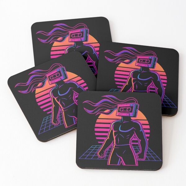 Item preview, Walkman Warrior – Neon Cassette Head Humanoid in Retro Vaporwave Sunset, Synthwave Music Nostalgia, 80s Futuristic Cyberpunk Art designed and sold by AddictiveDesign.
