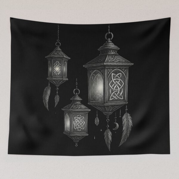 Item preview, Gothic Celtic Lanterns – Moon & Feather Witchcore Art – Mystical Nightlight Design designed and sold by Mouraludia.