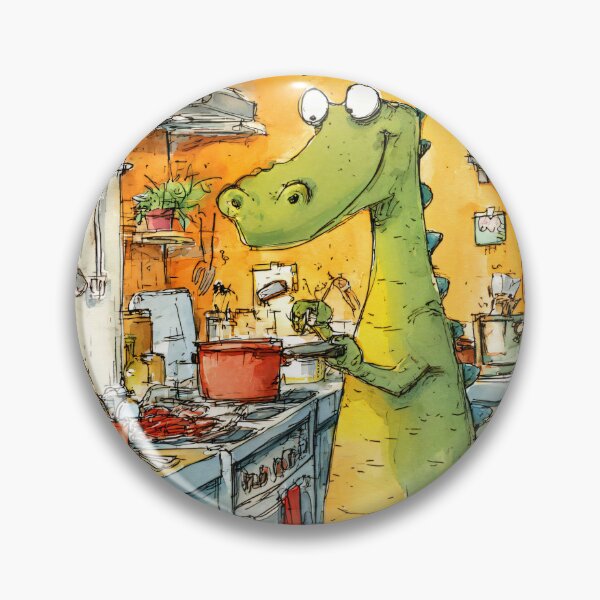 Item preview, A Love-Driven Dinosaur Cooking in a Colorful Kitchen Celebrating Valentine's Day with Hearts, Humor and Culinary Joy designed and sold by OlfactoART Studio.