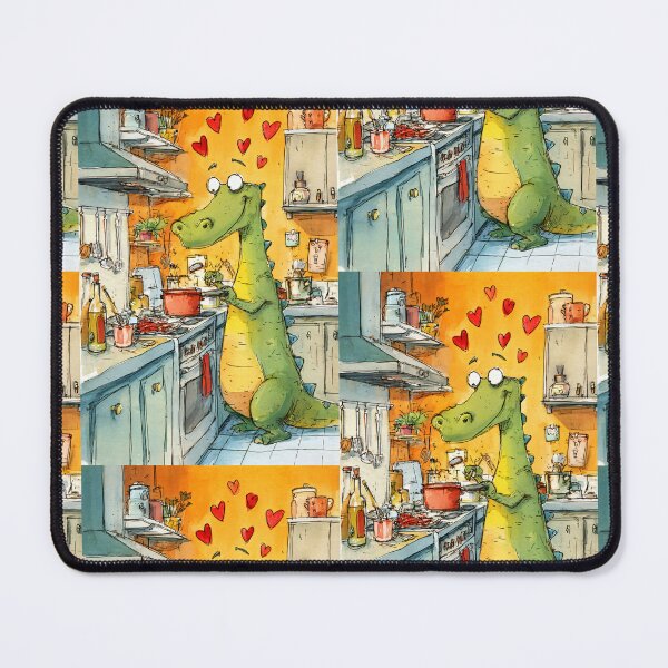 Item preview, A Love-Driven Dinosaur Cooking in a Colorful Kitchen Celebrating Valentine's Day with Hearts, Humor and Culinary Joy designed and sold by OlfactoART Studio.