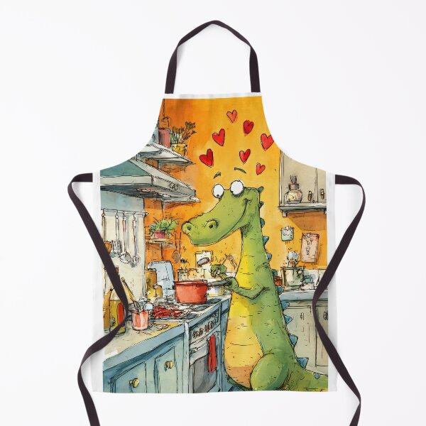 Item preview, A Love-Driven Dinosaur Cooking in a Colorful Kitchen Celebrating Valentine's Day with Hearts, Humor and Culinary Joy designed and sold by OlfactoART Studio.
