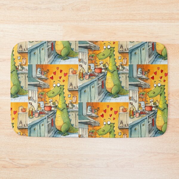 Item preview, A Love-Driven Dinosaur Cooking in a Colorful Kitchen Celebrating Valentine's Day with Hearts, Humor and Culinary Joy designed and sold by OlfactoART Studio.