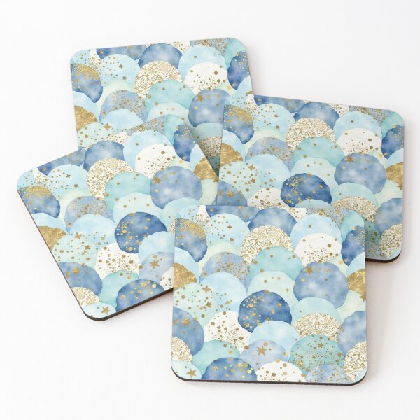 Item preview, Blue Watercolor Circles with Gold Accents – Fun Playful Abstract Pattern designed and sold by PeacefulD-signs.