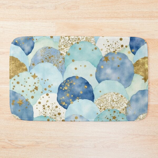 Item preview, Blue Watercolor Circles with Gold Accents – Fun Playful Abstract Pattern designed and sold by PeacefulD-signs.