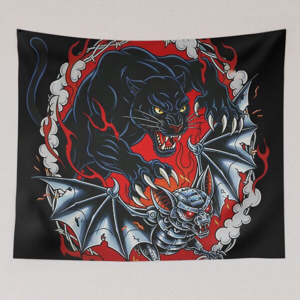 Item preview, Black Panther vs Cyborg Bat - Retro Sci-Fi Battle designed and sold by CoffinsArt.