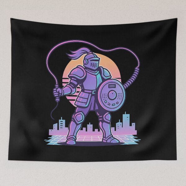 Item preview, Dial-Up Knight – Retro Tech Vaporwave Warrior with Modem Shield designed and sold by AddictiveDesign.