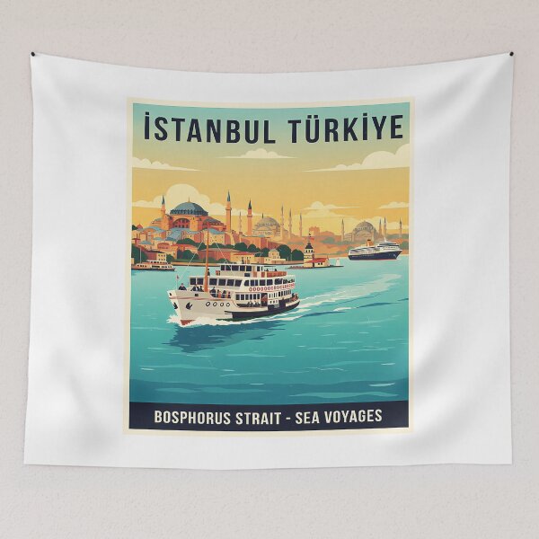 Item preview, Istanbul Travel Poster Bosphorus Hagia Sophia Blue Mosque Retro Türkiye Ferry designed and sold by sky11PP.