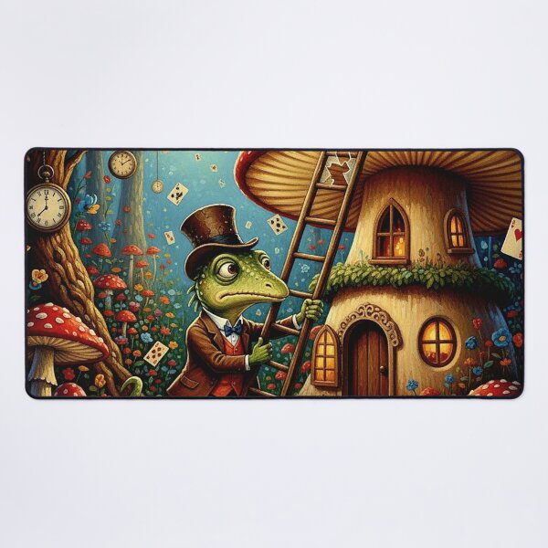 Item preview, Bill the Lizard on Ladder - High Detail Pop Surrealism Alice in Wonderland Art Print designed and sold by Art's Diner.