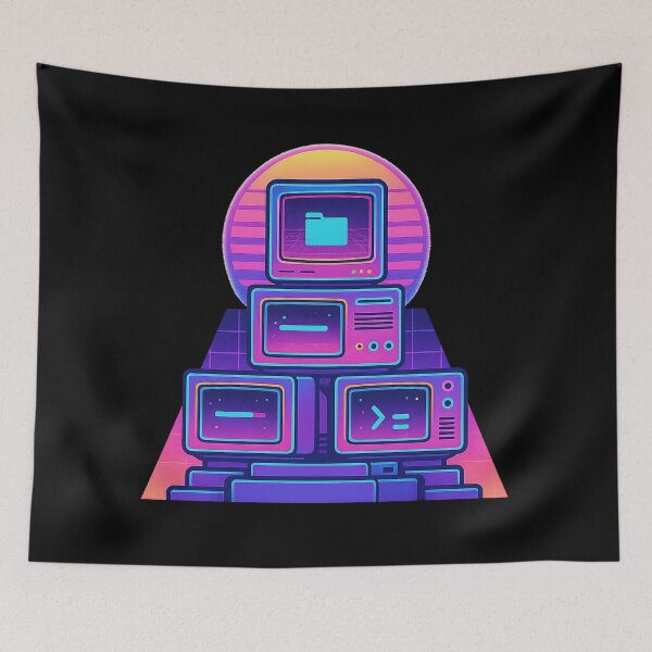Item preview, Retro PC Shrine Vaporwave Art – Neon CRT Computer Altar designed and sold by AddictiveDesign.