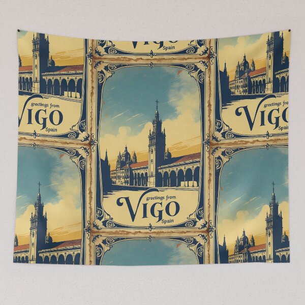 Item preview, Greetings from Vigo Spain Vintage Travel Retro Postcard Design designed and sold by TravelPostcardGems.