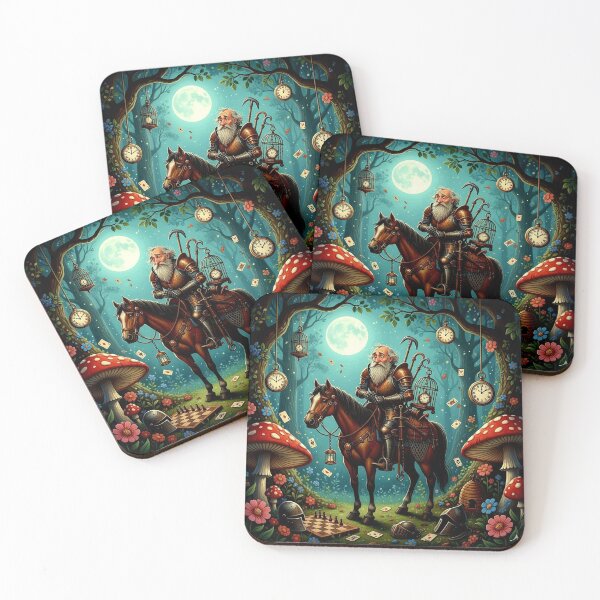Item preview, White Knight on Horse - High Detail Pop Surrealism Through the Looking Glass Art Print designed and sold by Art's Diner.