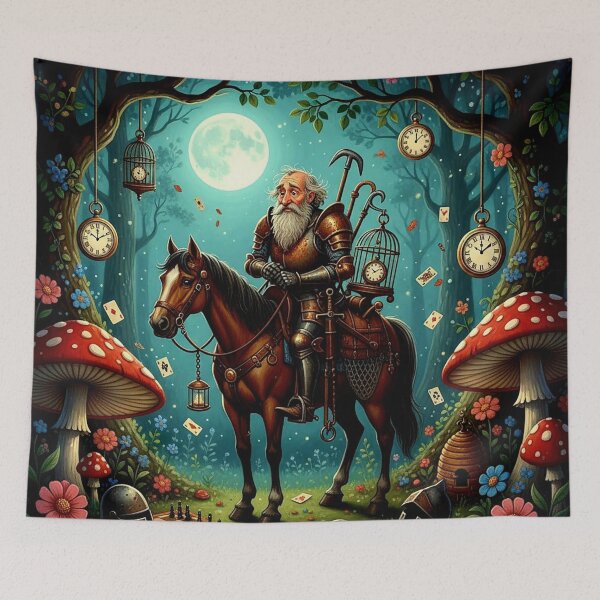Item preview, White Knight on Horse - High Detail Pop Surrealism Through the Looking Glass Art Print designed and sold by Art's Diner.