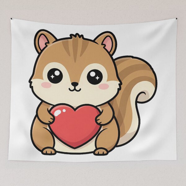 Item preview, Cute Kawaii Squirrel Holding Heart Cartoon Illustration designed and sold by Cute Stickers Machine.
