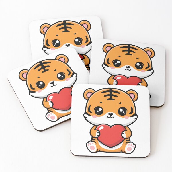 Item preview, Cute Kawaii Tiger Holding Heart Cartoon Illustration designed and sold by Cute Stickers Machine.