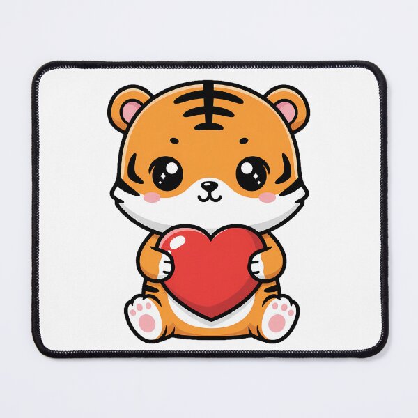 Item preview, Cute Kawaii Tiger Holding Heart Cartoon Illustration designed and sold by Cute Stickers Machine.