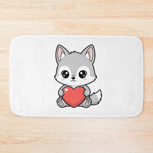 Item preview, Cute Kawaii Wolf Holding Heart Cartoon Illustration designed and sold by Cute Stickers Machine.