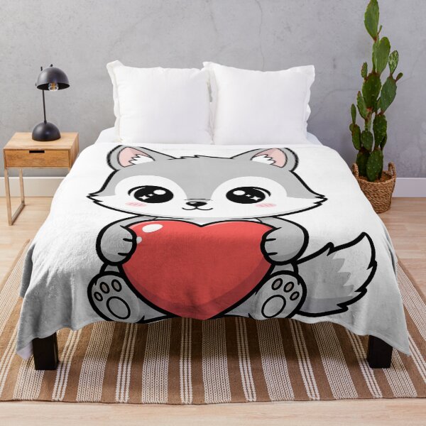 Item preview, Cute Kawaii Wolf Holding Heart Cartoon Illustration designed and sold by Cute Stickers Machine.