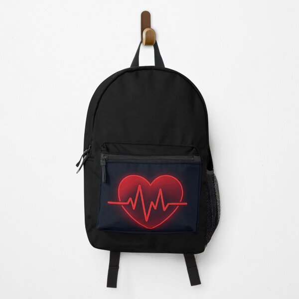 Item preview, Red romantic neon heart with vitality cardiogram lifeline designed and sold by AI Shop by Leo Rohmann.