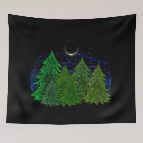 Item preview, Christmas coniferous forest during a lunar eclipse designed and sold by Lovelalaland.