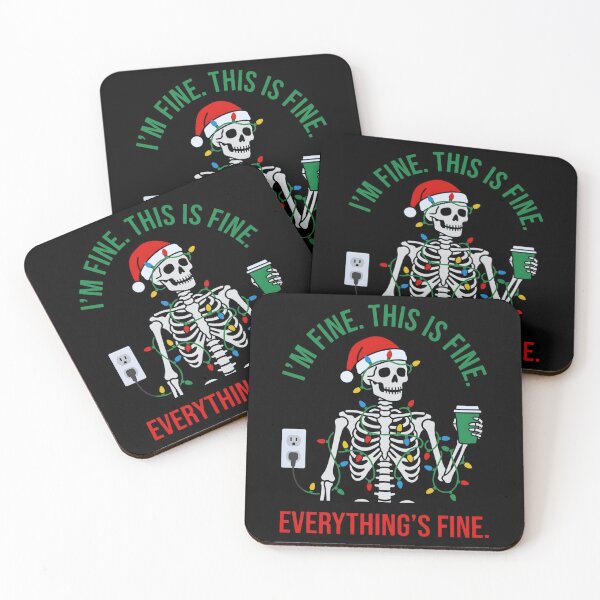 Item preview, I’m Fine This Is Fine Everything’s Fine Christmas, Funny Skeleton Holiday Stress Gift, Festive Lights Coffee Graphic Tee designed and sold by saloui.