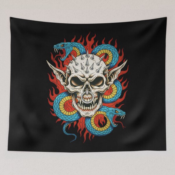 Item preview, Pierced Goblin Skull - Retro Snakes  designed and sold by CoffinsArt.