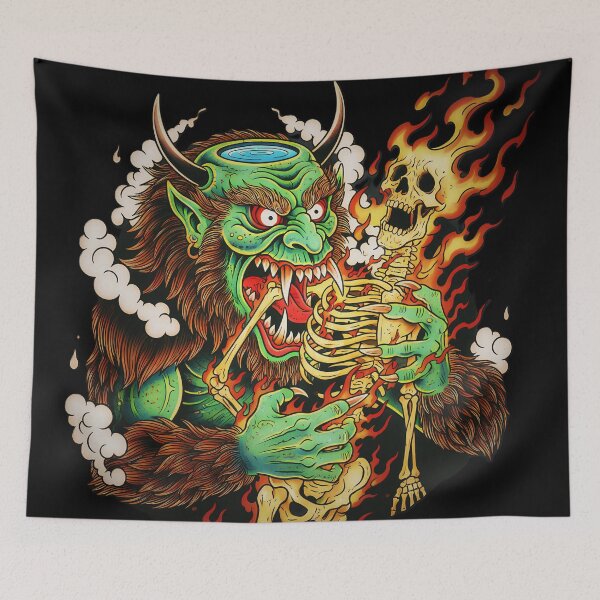 Item preview, Kappa Yokai Demon and Skeleton in Flames designed and sold by CoffinsArt.