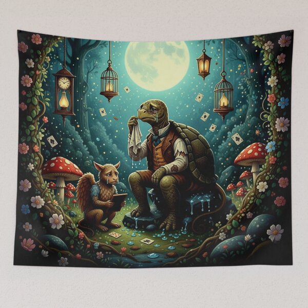 Item preview, Mock Turtle and Gryphon Crying Art Print - High Detail Pop Surrealism Alice in Wonderland Painting designed and sold by Art's Diner.