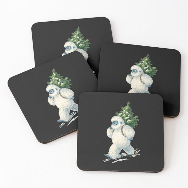Item preview, Christmas Yeti Carrying a Tree on Dark Background – Cozy Winter Illustration designed and sold by Kindloom.