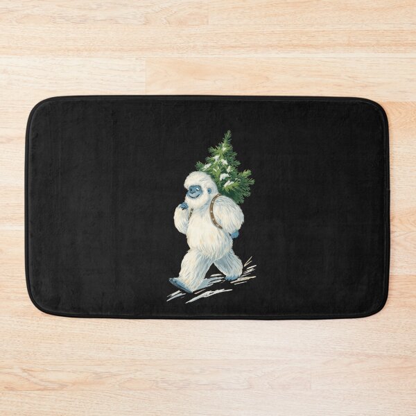Item preview, Christmas Yeti Carrying a Tree on Dark Background – Cozy Winter Illustration designed and sold by Kindloom.