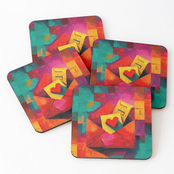 Item preview, A Red Envelope with Heart-Filled Yellow Card Against a Bold Abstract Geometric Background designed and sold by OlfactoART Studio.
