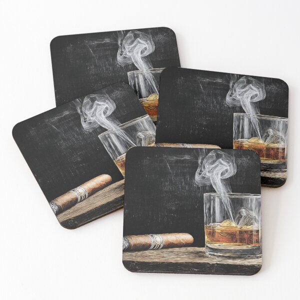 Item preview, Raise a Glass of Whiskey and Watch Smoke Curl from a Lit Cigar Abstract Digital AI Art designed and sold by OlfactoART Studio.