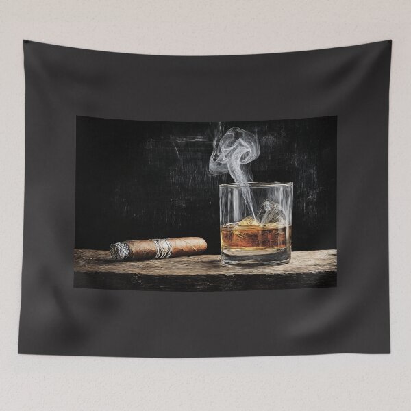 Item preview, Raise a Glass of Whiskey and Watch Smoke Curl from a Lit Cigar Abstract Digital AI Art designed and sold by OlfactoART Studio.