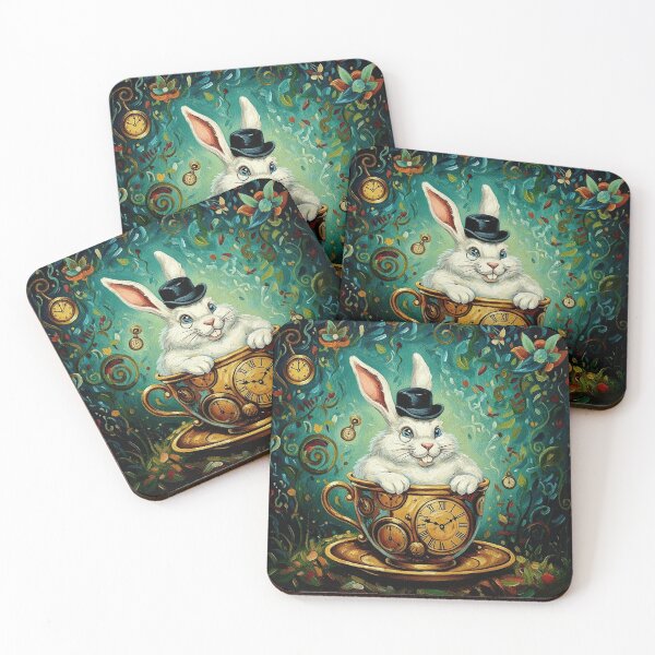 Item preview, White Rabbit in Teacup Clock Art Print - Vibrant Pop Surrealism Alice in Wonderland Painting designed and sold by Art's Diner.