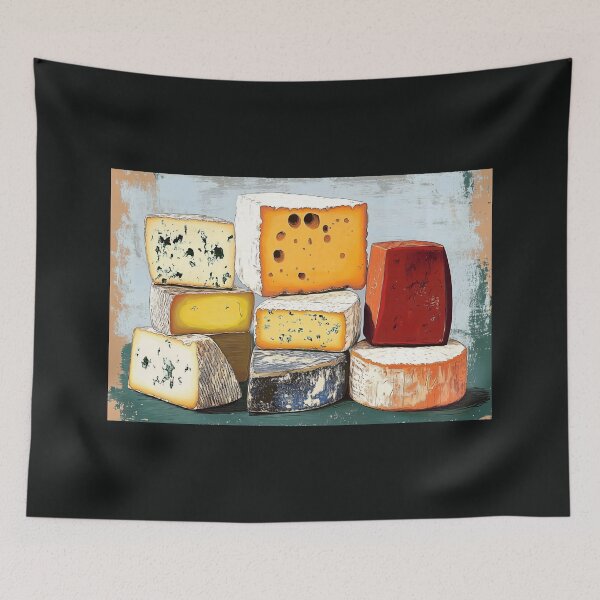 Item preview, A Rustic Tower of Cheeses Showcasing Texture, Color and Artful Culinary Display designed and sold by OlfactoART Studio.