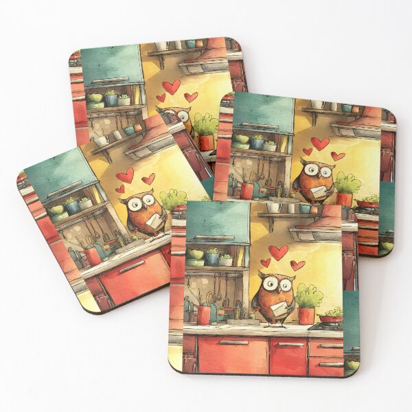 Item preview, A Valentine Owl with an Envelope Perched in a Colorful Kitchen Full of Charm and Whimsy designed and sold by OlfactoART Studio.