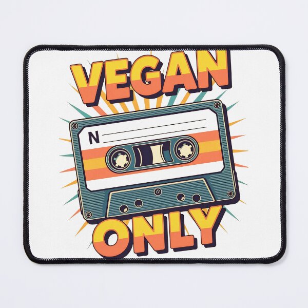 Item preview, Vegan only text and cassette design with colorful background and retro style elements in a modern context, vintage designed and sold by SpaceartLilu.