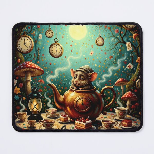 Item preview, Dormouse in Teapot Mad Tea Party Art Print - High Detail Pop Surrealism Alice in Wonderland Painting designed and sold by Art's Diner.